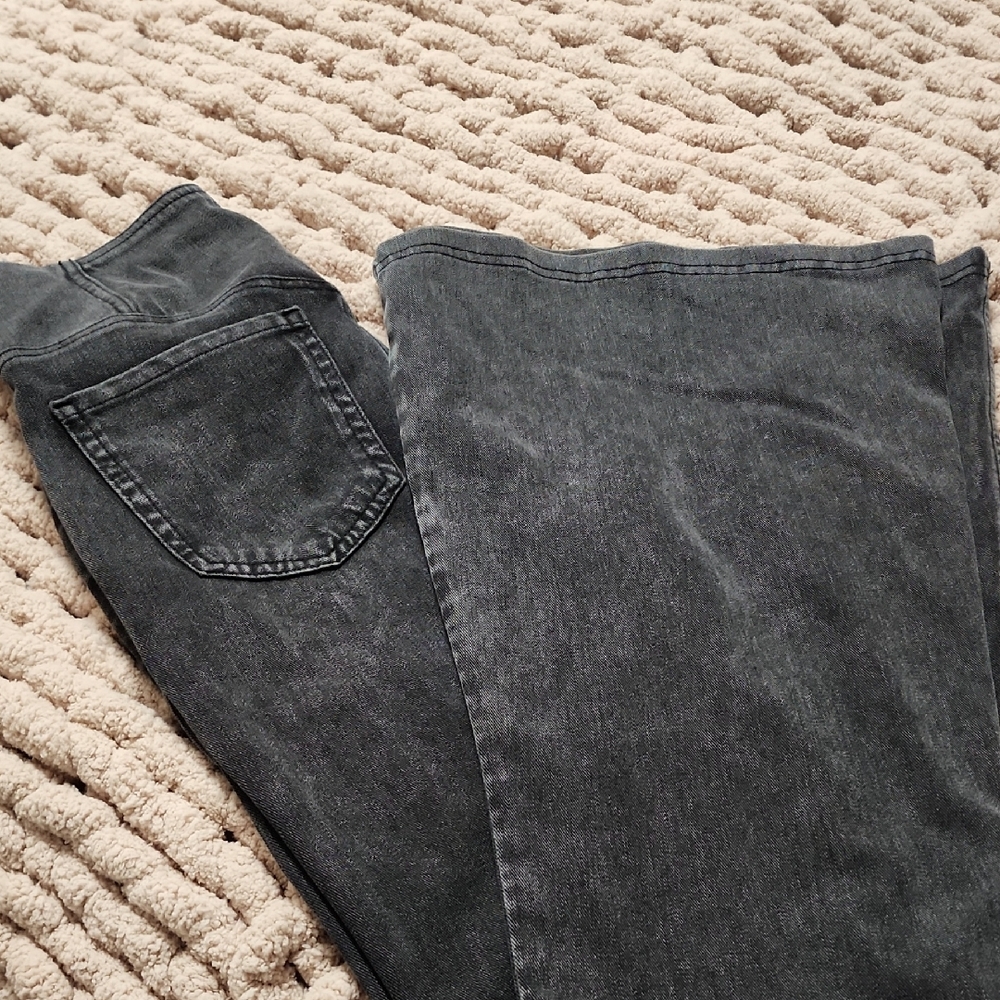 Halara High Waisted Crossed Over Gray Flare Jeans XS